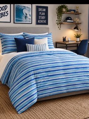 Pottery Barn Teen Duvet Cover Terrain Stripe Twin Aqua